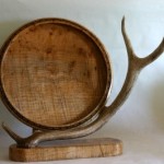 1109_Maple Spalted-Maple-platter-alabaster-inlay-elk-antler-base