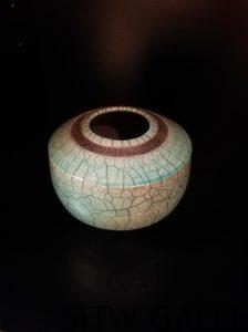 Teal Crackle Pot, by Jerry Rhodes, JR2-2017-011